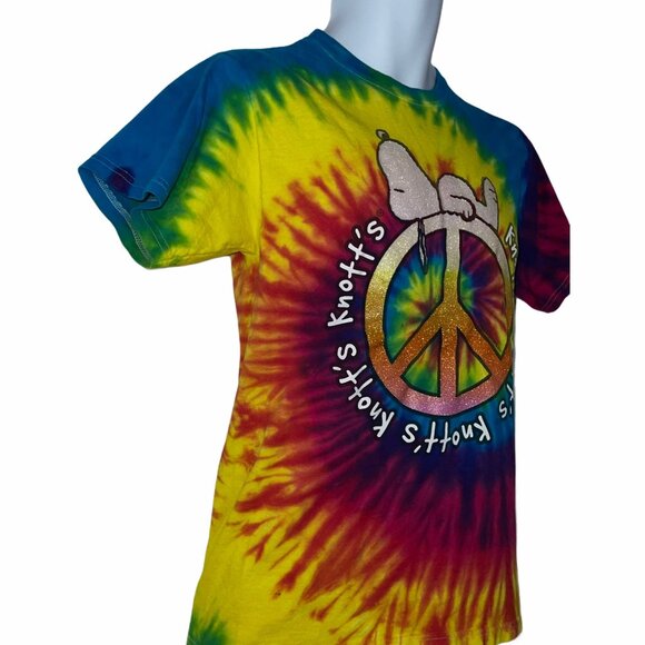 Knott's Berry Farm TShirt Mens S Snoopy Tee Tie Dye Glitter Peace Sign Colorful - Picture 4 of 9